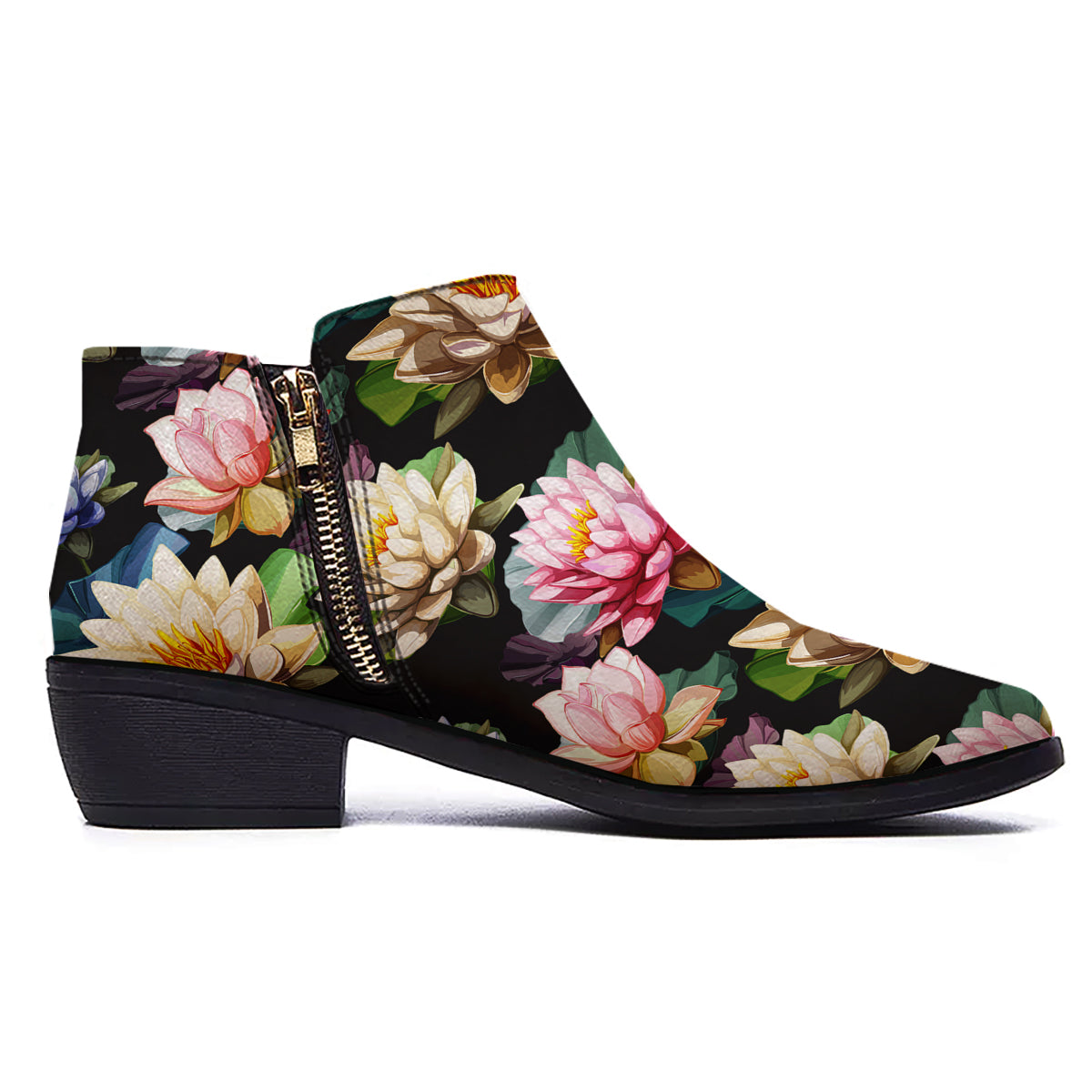 Lotus Vintage Print Pattern Ankle Boots-grizzshop