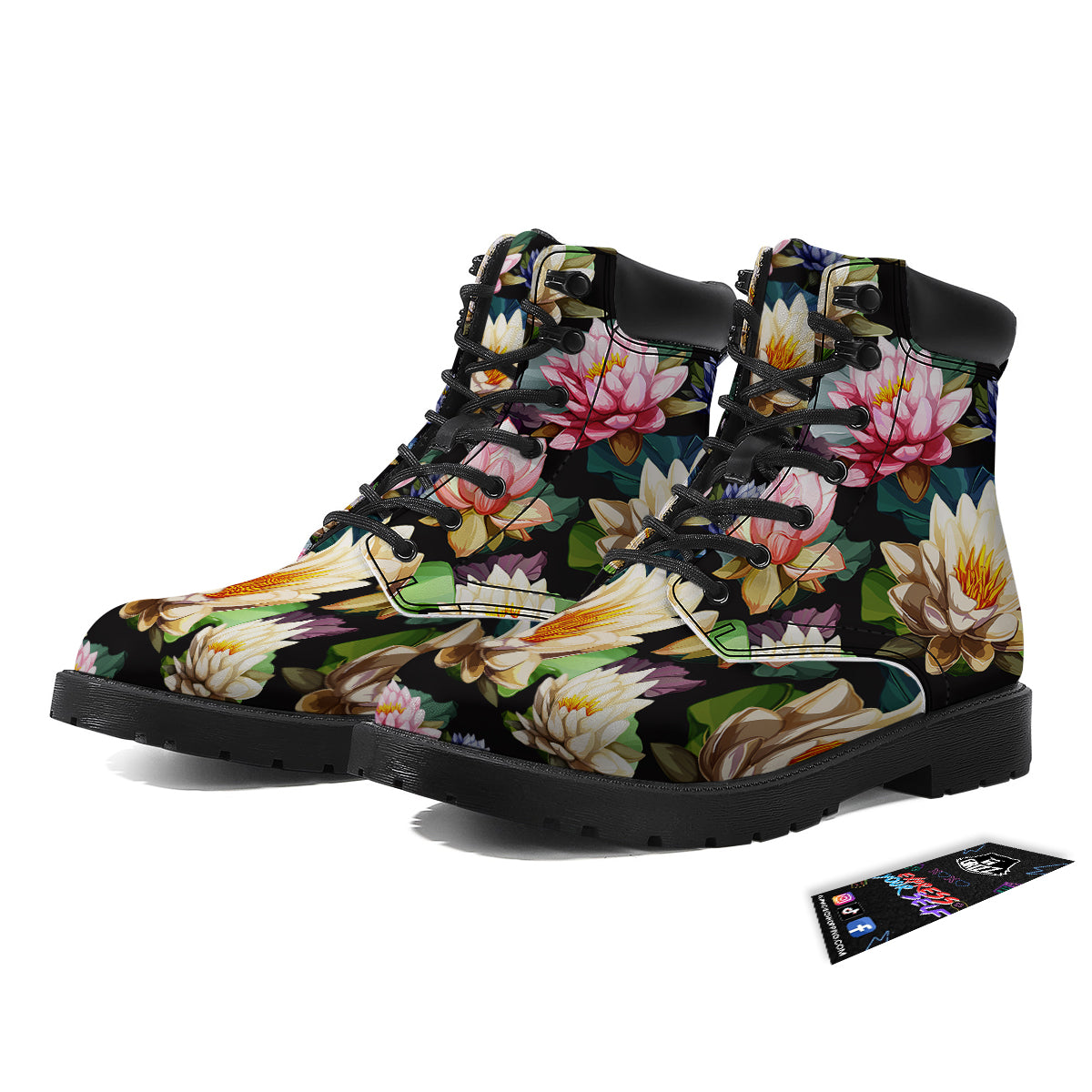 Lotus Vintage Print Pattern Boots-grizzshop