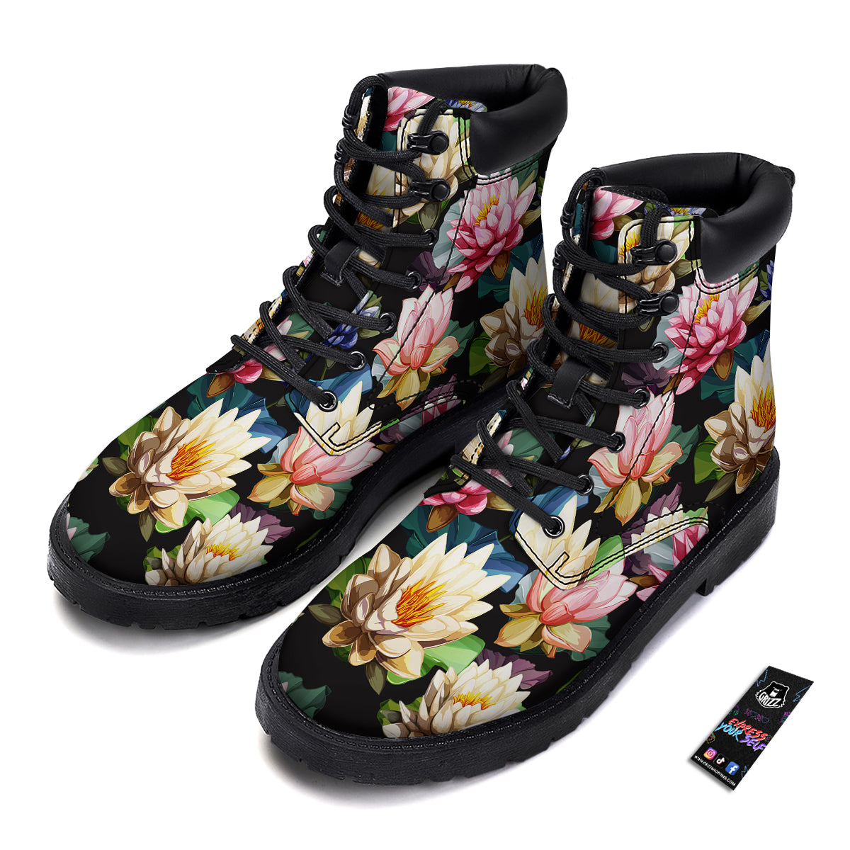 Lotus Vintage Print Pattern Boots-grizzshop