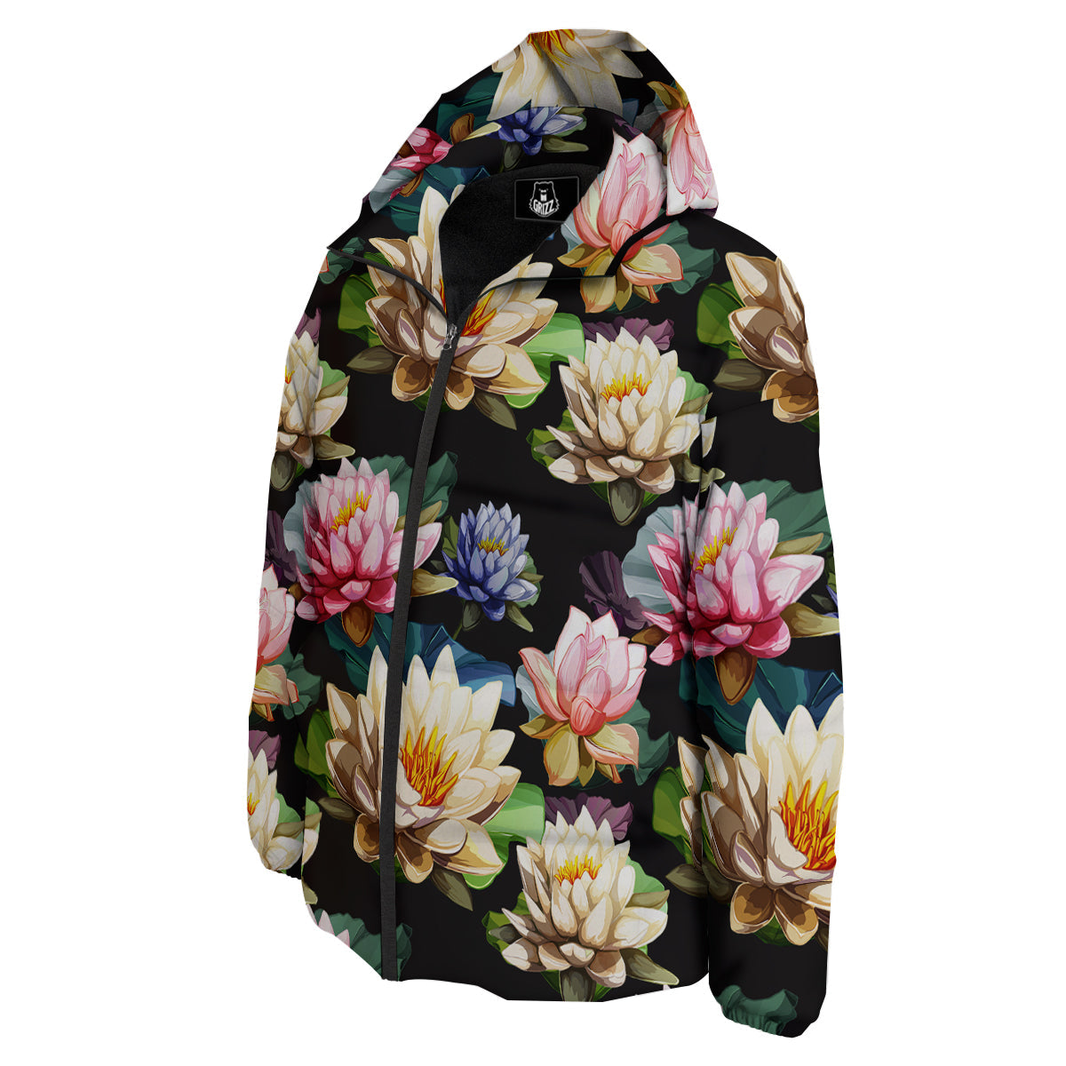Lotus Vintage Print Pattern Down Jacket-grizzshop