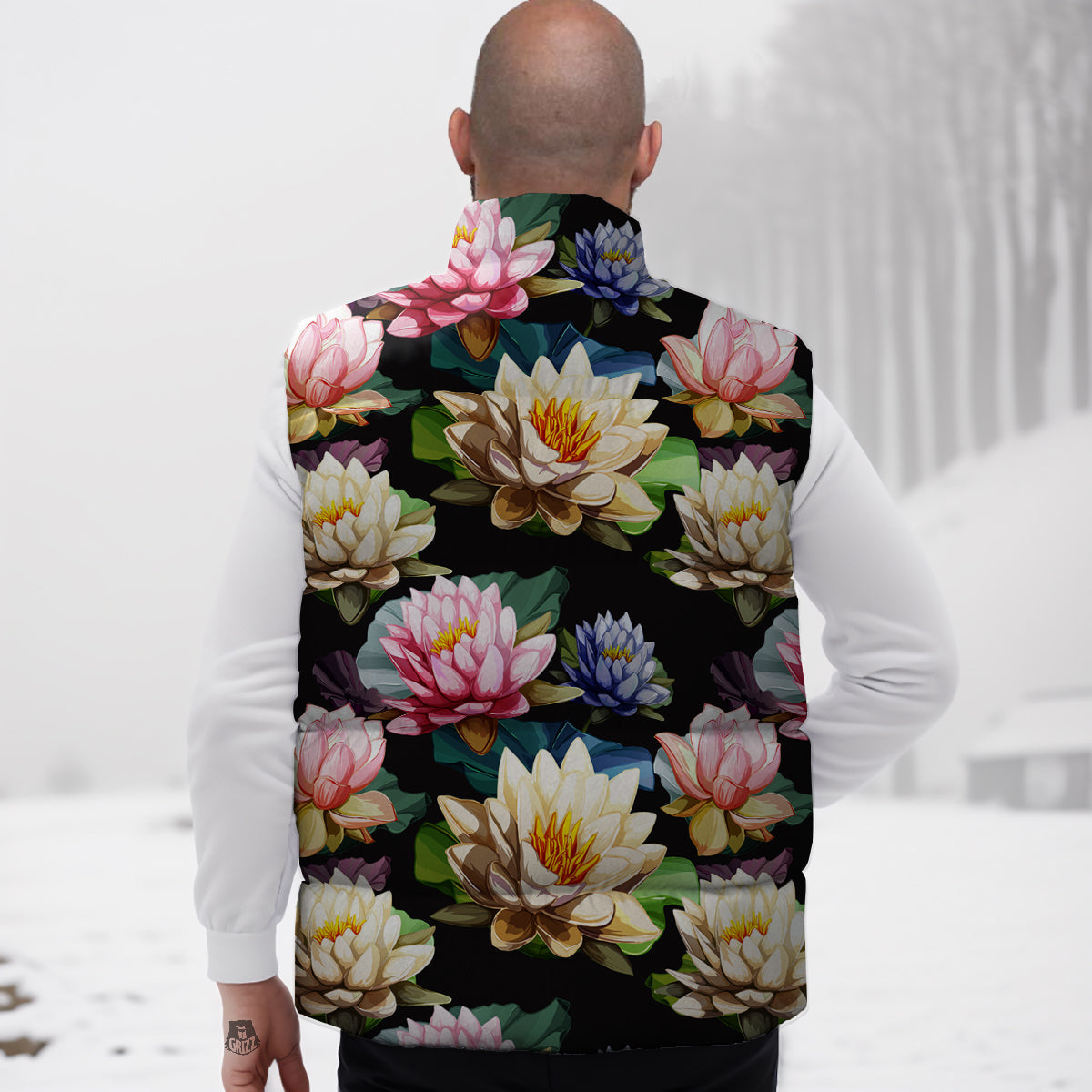 Lotus Vintage Print Pattern Down Vest-grizzshop