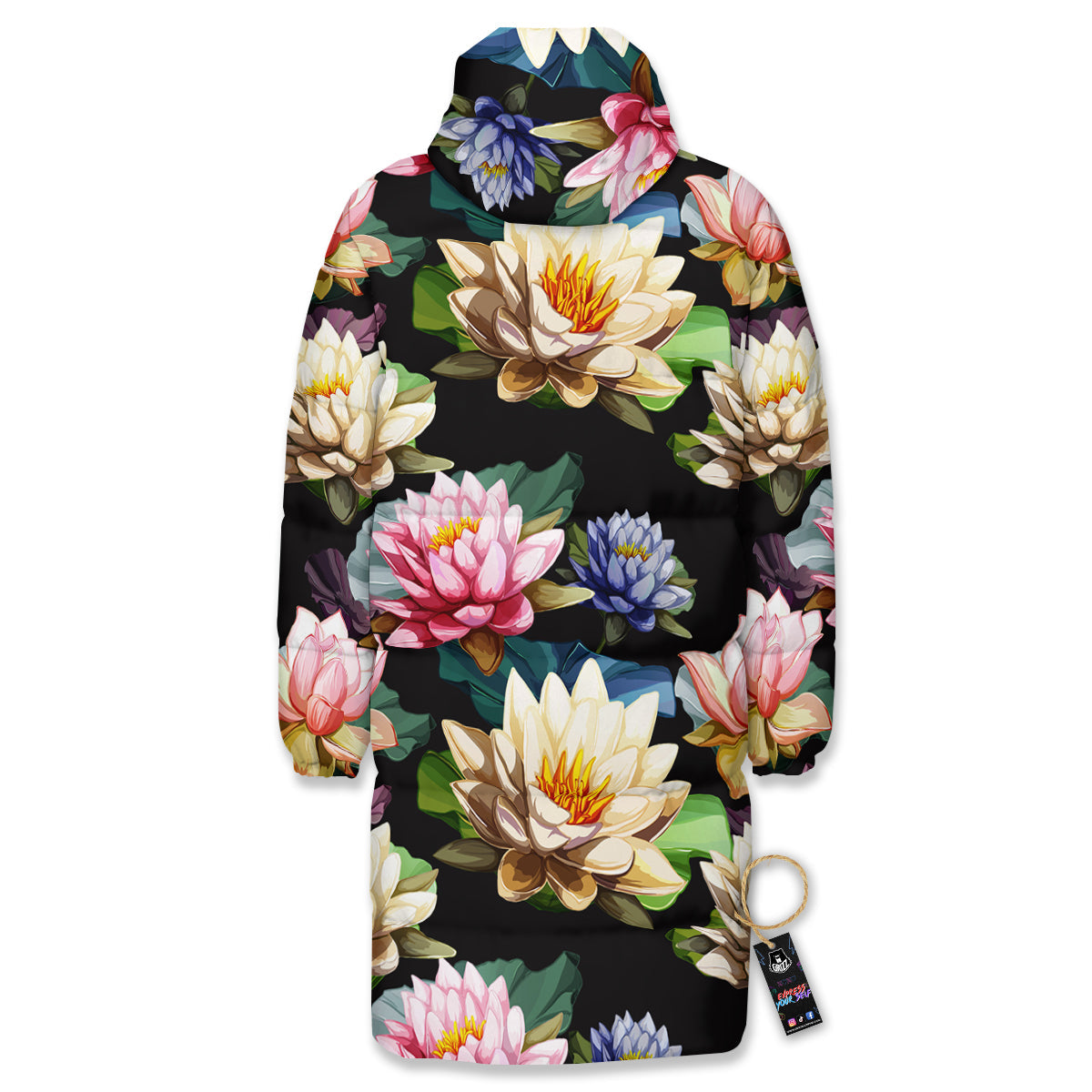 Lotus Vintage Print Pattern Long Down Jacket-grizzshop