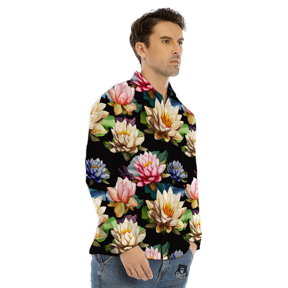Lotus Vintage Print Pattern Men's Dress Shirts-grizzshop