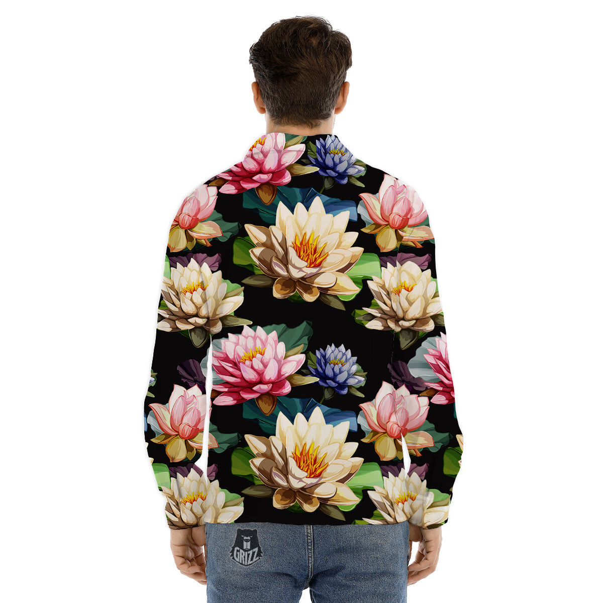 Lotus Vintage Print Pattern Men's Dress Shirts-grizzshop