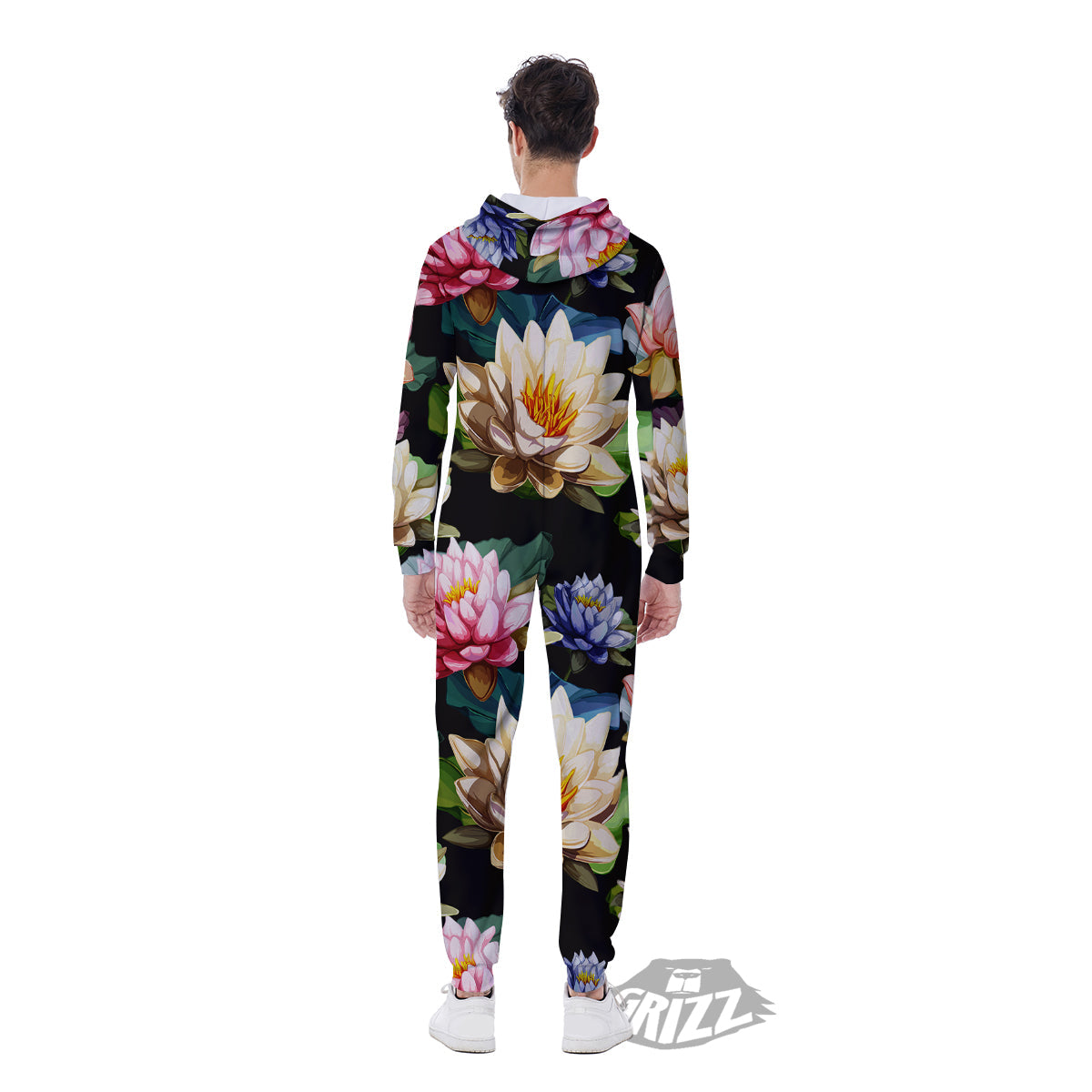 Lotus Vintage Print Pattern Men's Jumpsuit-grizzshop