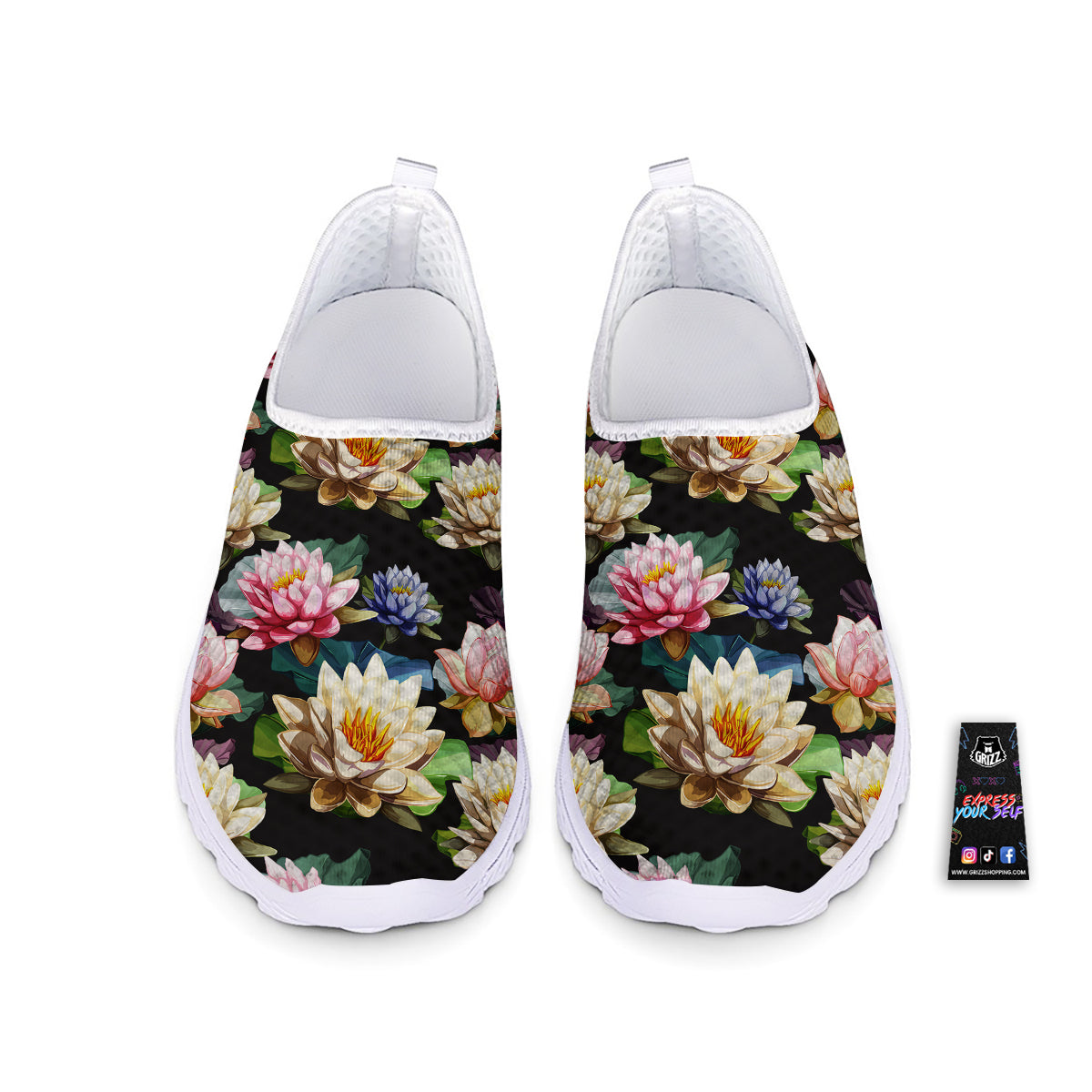 Lotus Vintage Print Pattern Nurse Shoes-grizzshop