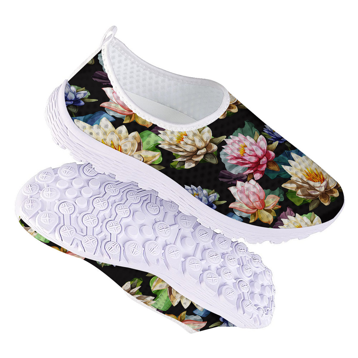 Lotus Vintage Print Pattern Nurse Shoes-grizzshop