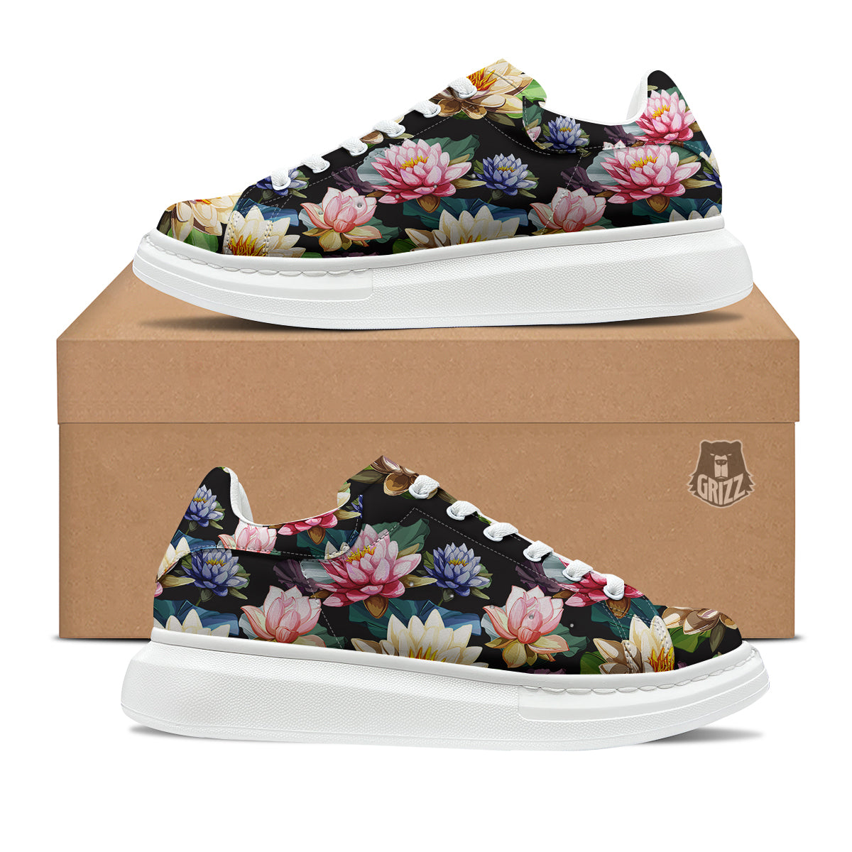 Lotus Vintage Print Pattern Platform Shoes-grizzshop