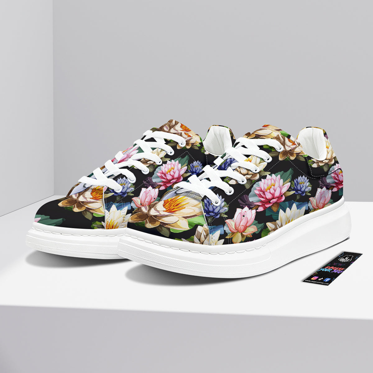 Lotus Vintage Print Pattern Platform Shoes-grizzshop