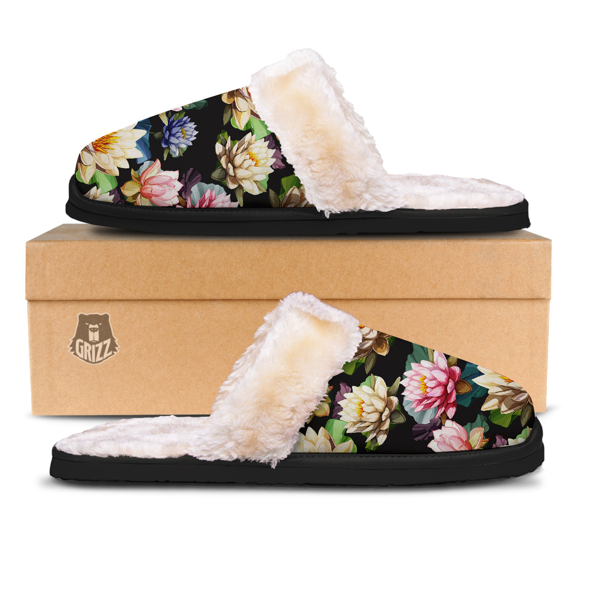 Lotus Vintage Print Pattern Slippers-grizzshop
