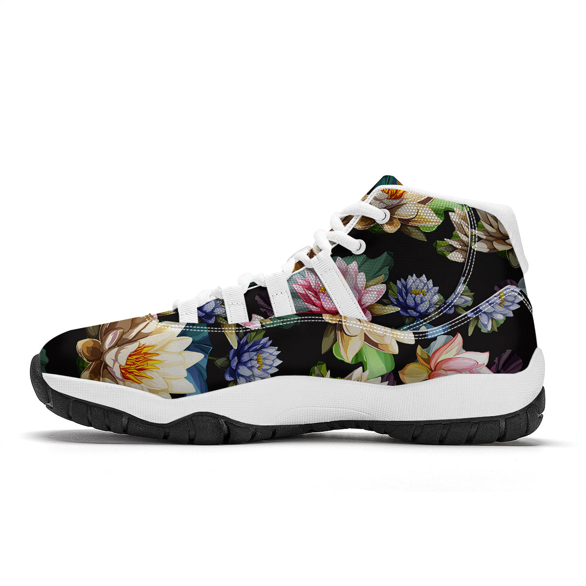 Lotus Vintage Print Pattern White Bball Shoes-grizzshop