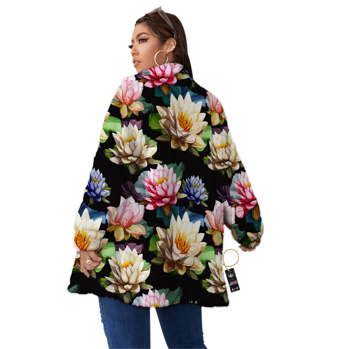 Lotus Vintage Print Pattern Women's Sherpa Jacket-grizzshop