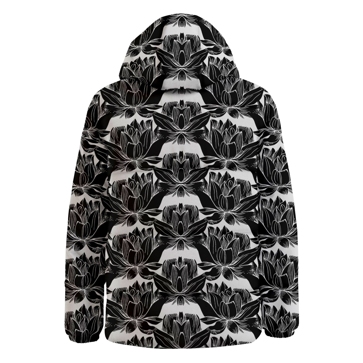 Lotus White And Black Print Pattern Down Jacket-grizzshop