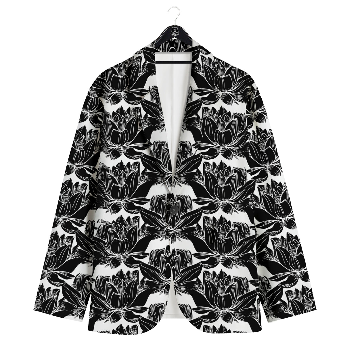 Lotus White And Black Print Pattern Men's Sport Coat-grizzshop