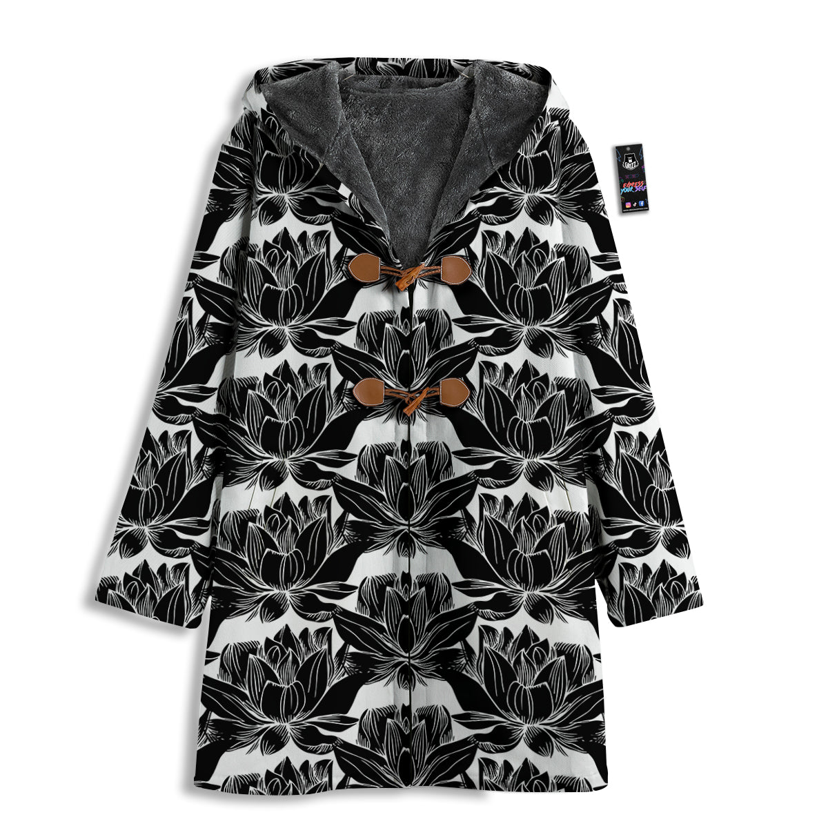 Lotus White And Black Print Pattern Men's Windbreaker Jacket-grizzshop