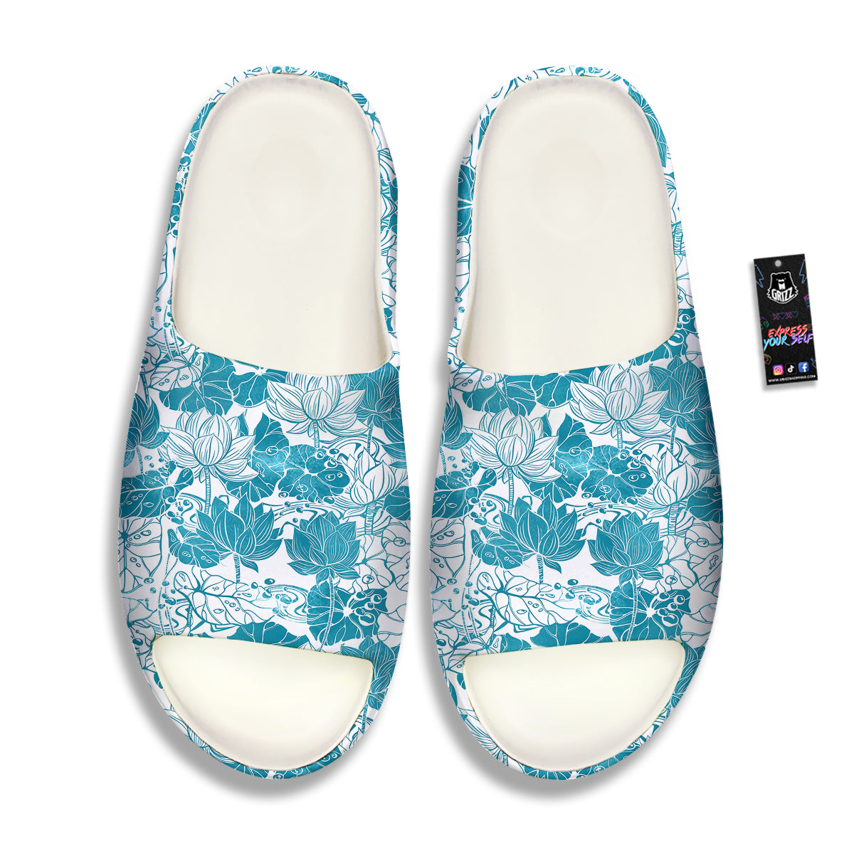 Lotus Blue And White Flower Print Pattern Sandals-grizzshop