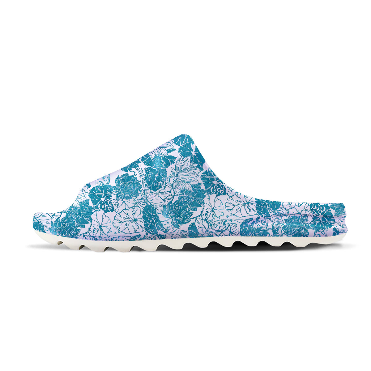 Lotus Blue And White Flower Print Pattern Sandals-grizzshop