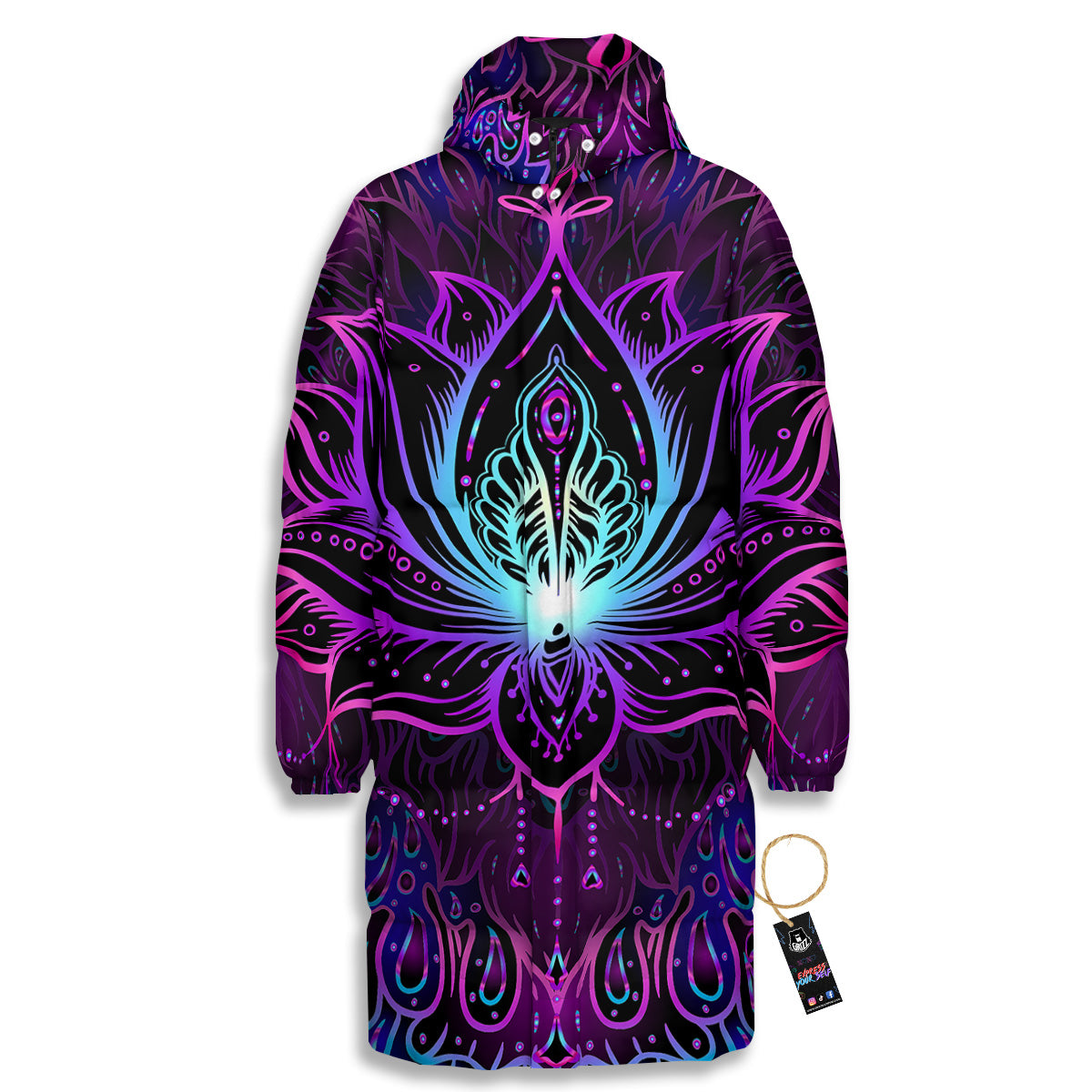 Lotus Boho Spiritual Print Long Down Jacket
