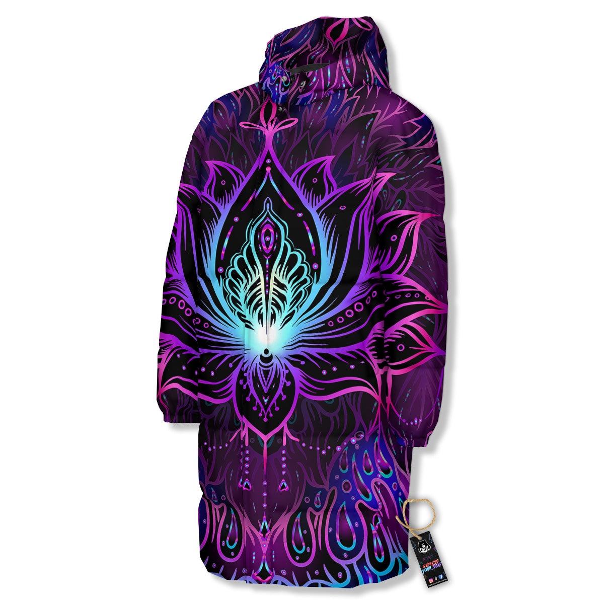 Lotus Boho Spiritual Print Long Down Jacket