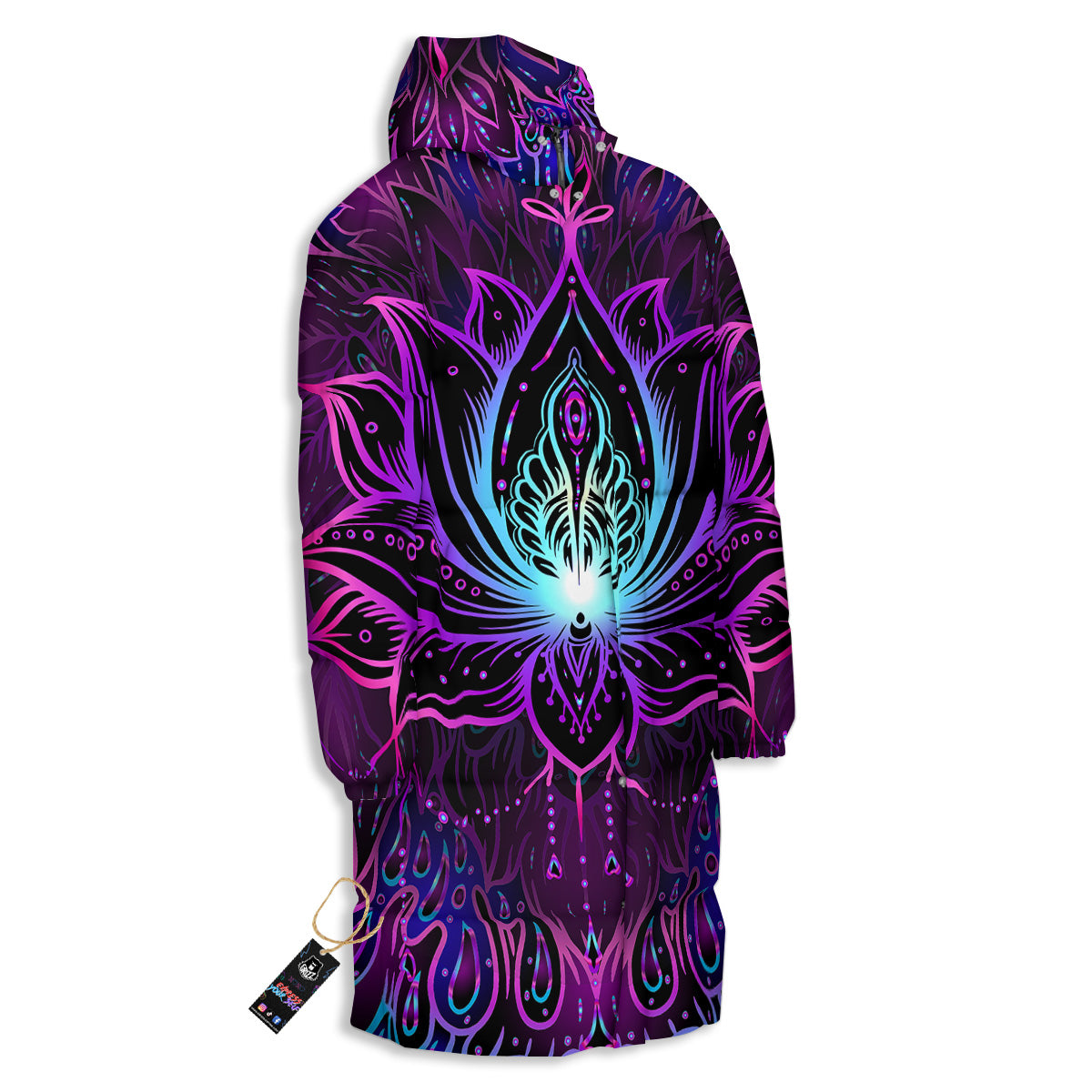 Lotus Boho Spiritual Print Long Down Jacket