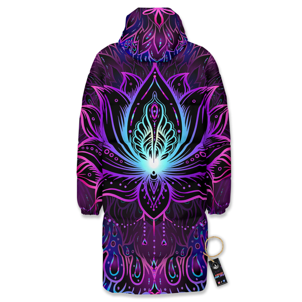 Lotus Boho Spiritual Print Long Down Jacket