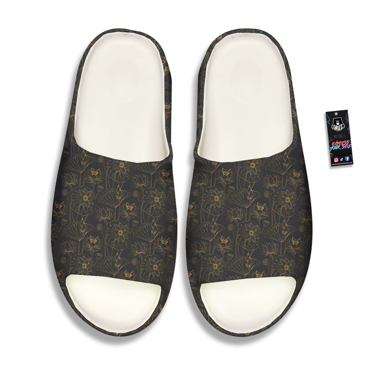 Lotus Gold And Black Print Pattern Sandals-grizzshop