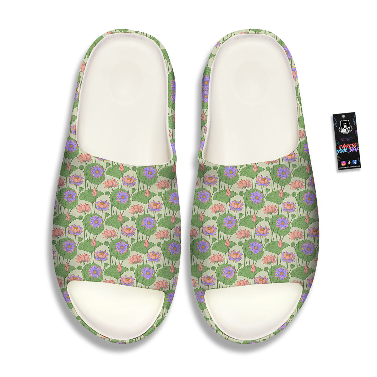 Lotus Leaf And Flower Print Pattern Sandals-grizzshop