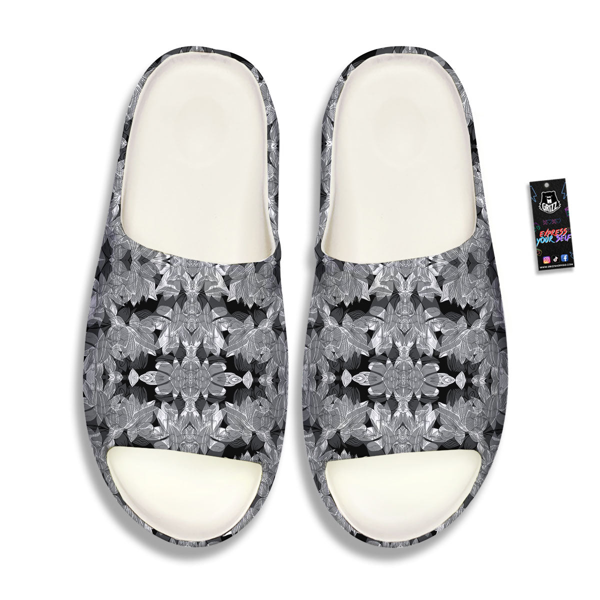 Lotus Monochrome Print Pattern Sandals-grizzshop