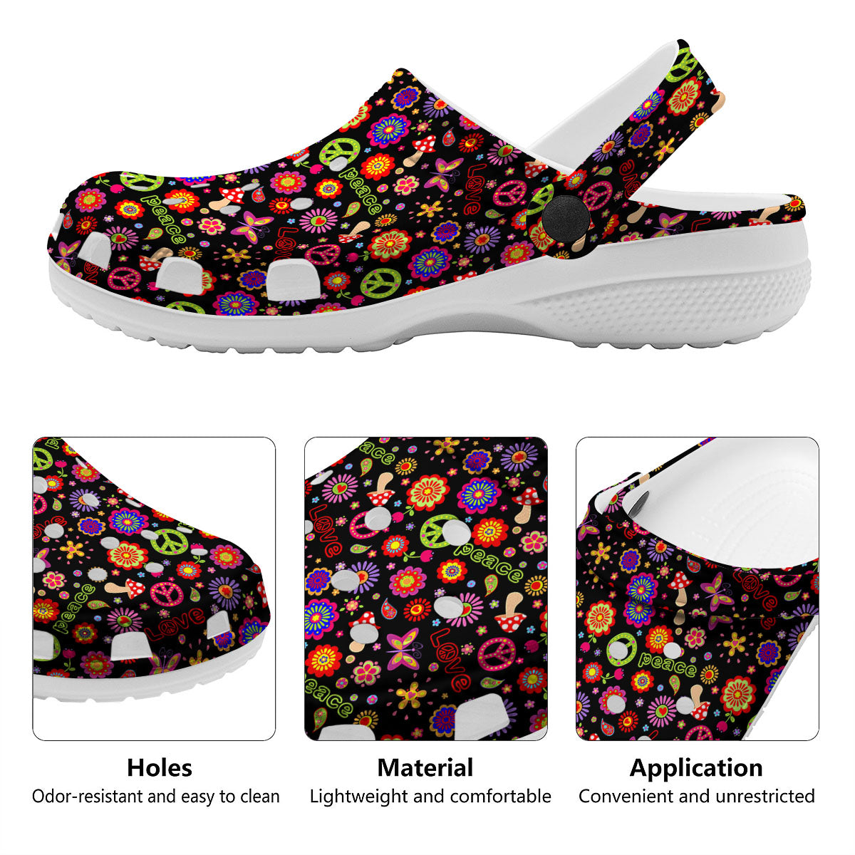 Love And Hippie Peace Sign Print Pattern Clog-grizzshop