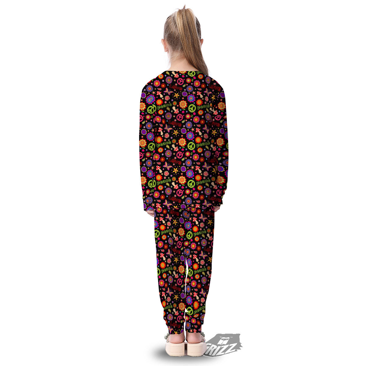 Love And Hippie Peace Sign Print Pattern Kid's Pajamas-grizzshop
