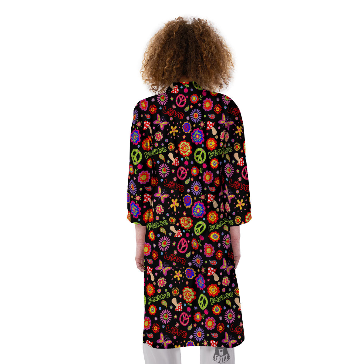 Love And Hippie Peace Sign Print Pattern Kimono-grizzshop