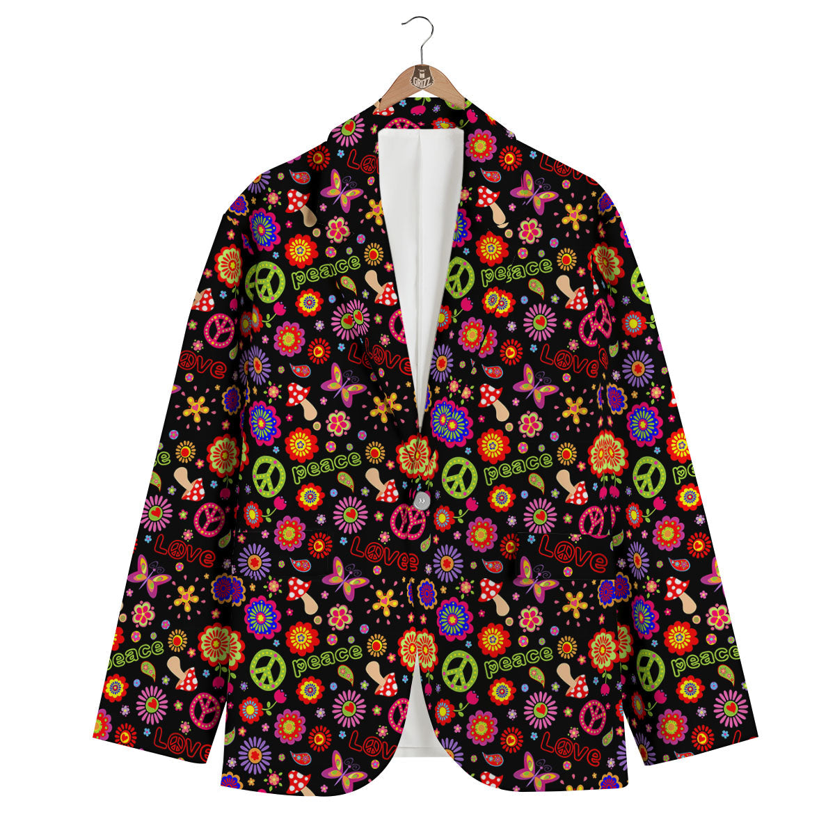 Love And Hippie Peace Sign Print Pattern Men's Blazer-grizzshop