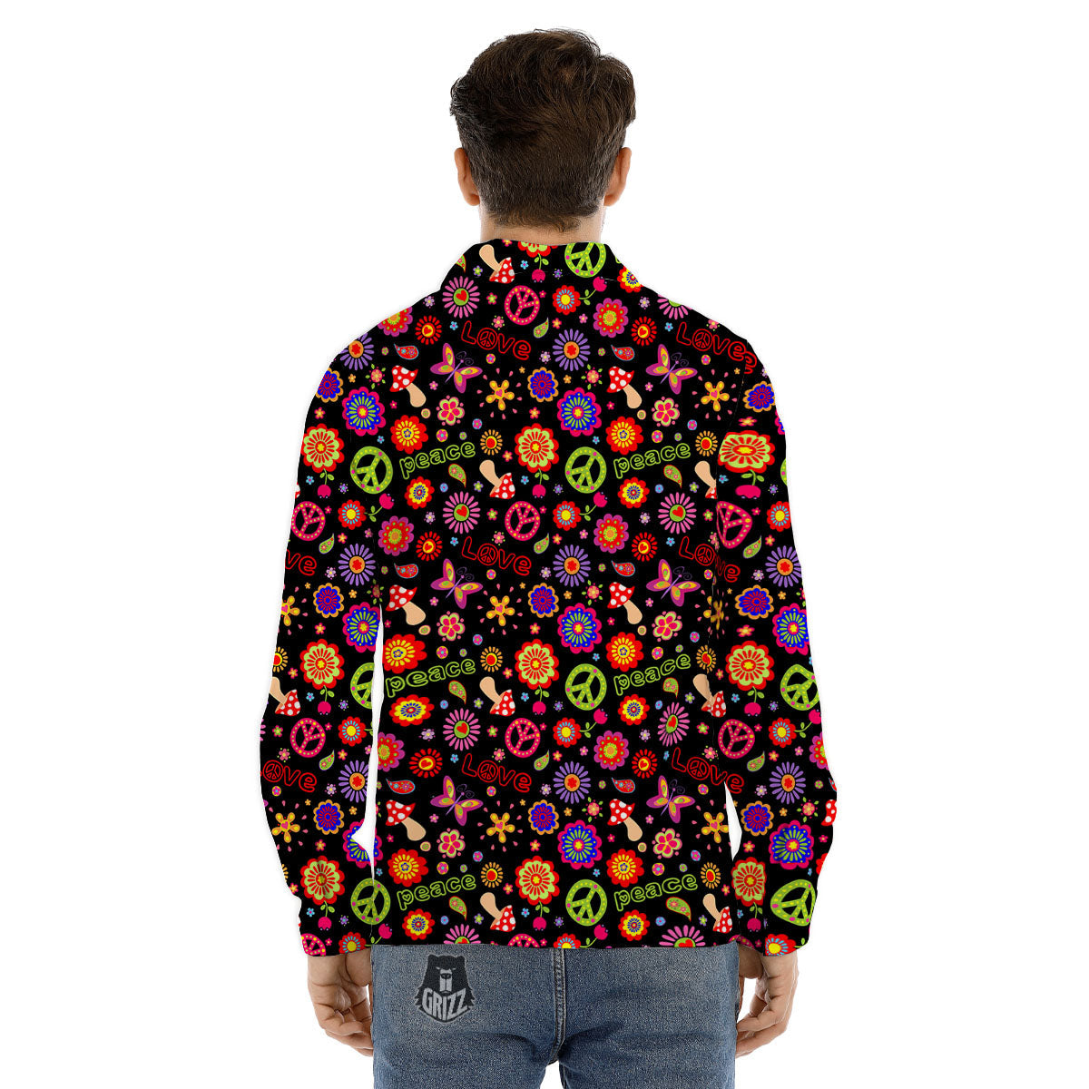 Love And Hippie Peace Sign Print Pattern Men's Dress Shirts-grizzshop