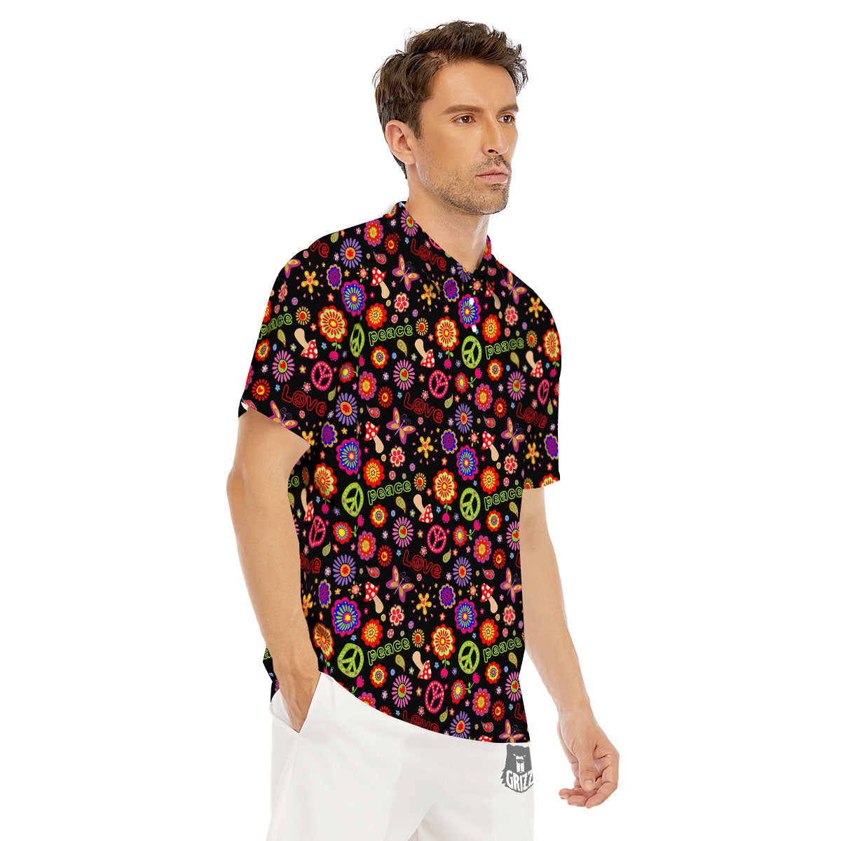 Love And Hippie Peace Sign Print Pattern Men's Golf Shirts-grizzshop