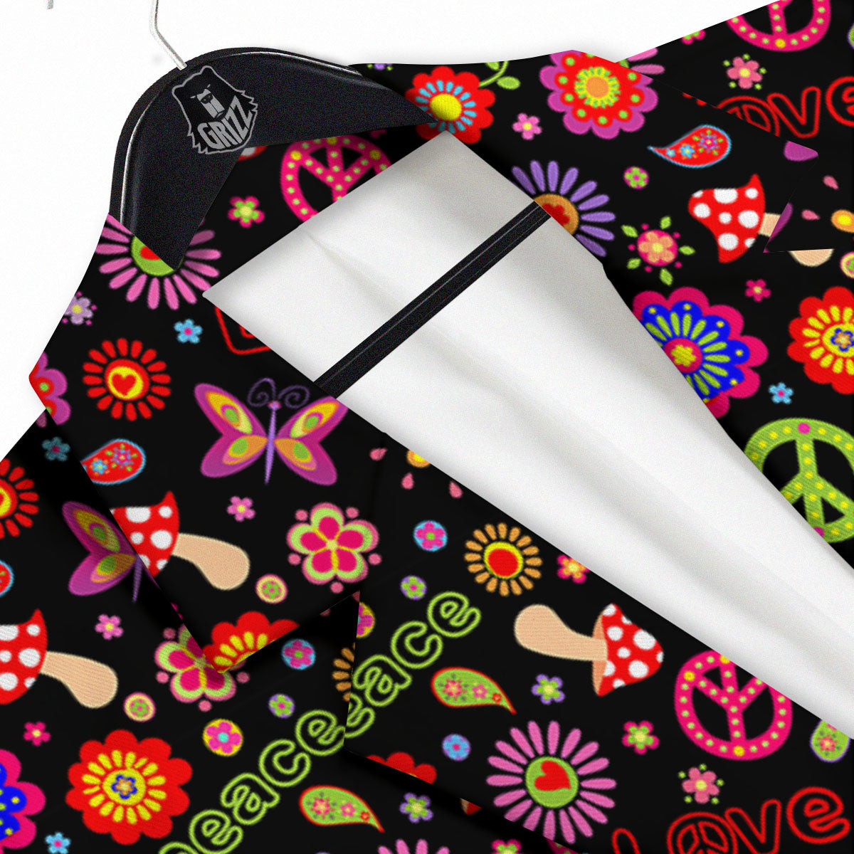 Love And Hippie Peace Sign Print Pattern Men's Sport Coat-grizzshop