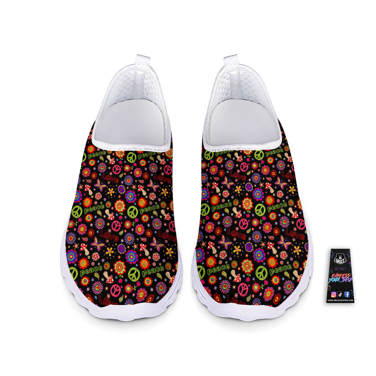 Love And Hippie Peace Sign Print Pattern Nurse Shoes-grizzshop