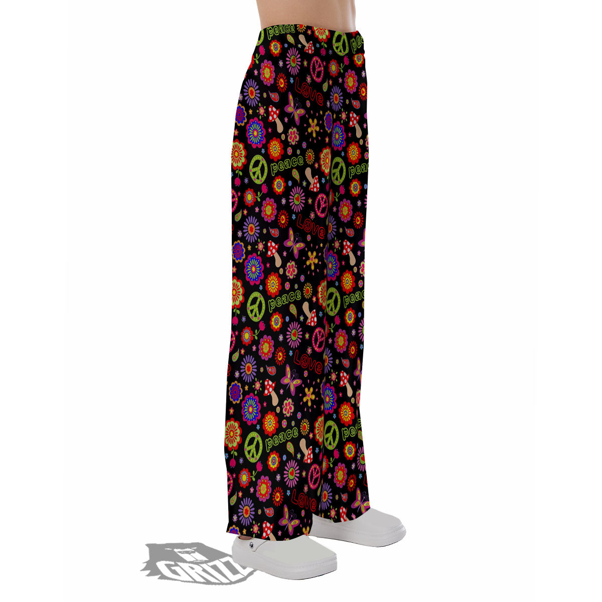 Love And Hippie Peace Sign Print Pattern Pajama Pants-grizzshop