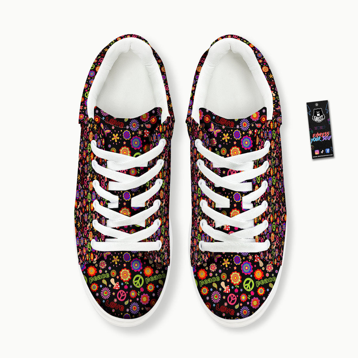 Love And Hippie Peace Sign Print Pattern Platform Shoes-grizzshop