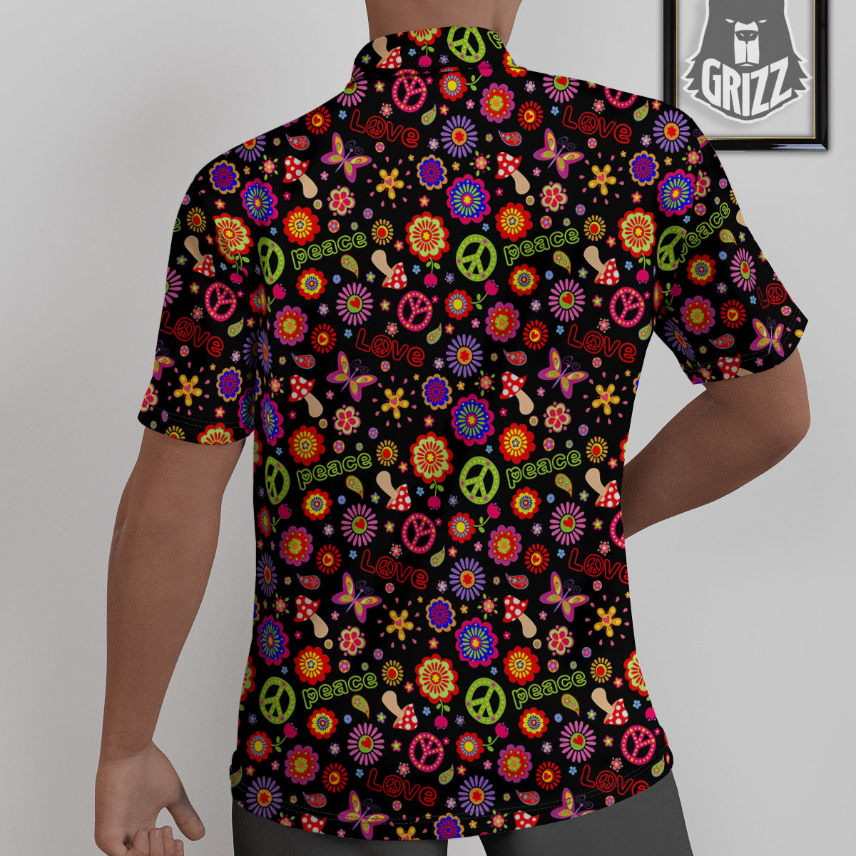 Love And Hippie Peace Sign Print Pattern Untucked Shirts-grizzshop