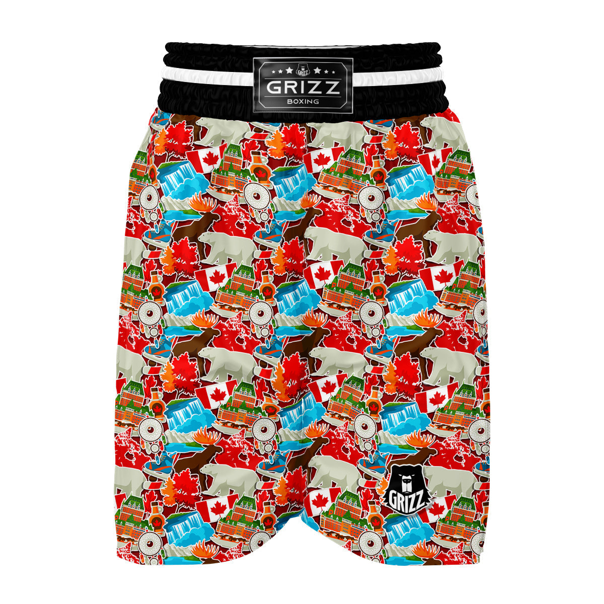 Love Canada Pattern Print Boxing Shorts-grizzshop