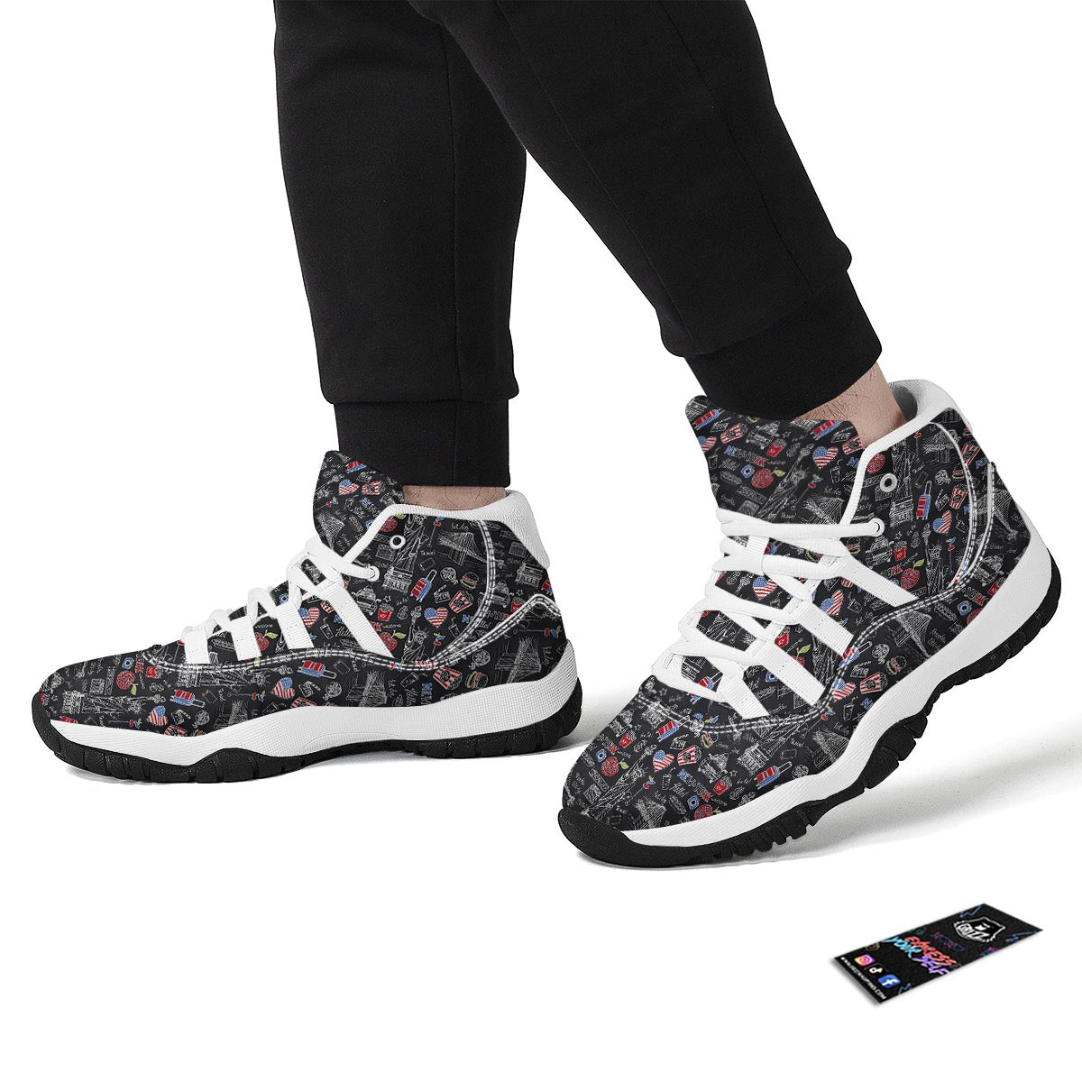 Love New York Print Pattern White Bball Shoes-grizzshop