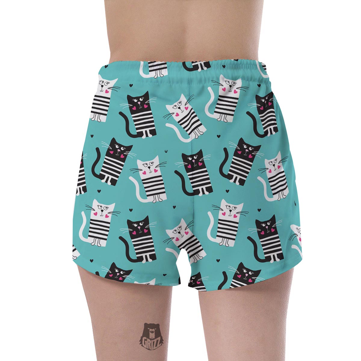 Love Turquoise Cat Print Women's Shorts-grizzshop