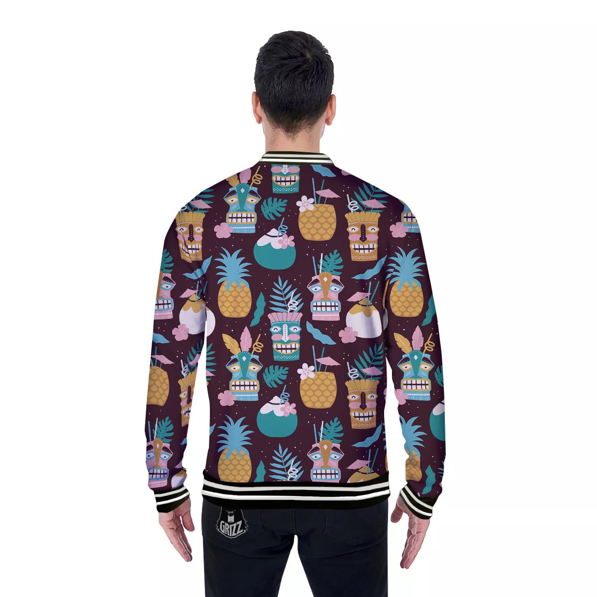 Luau Tiki Print Pattern Baseball Jacket-grizzshop