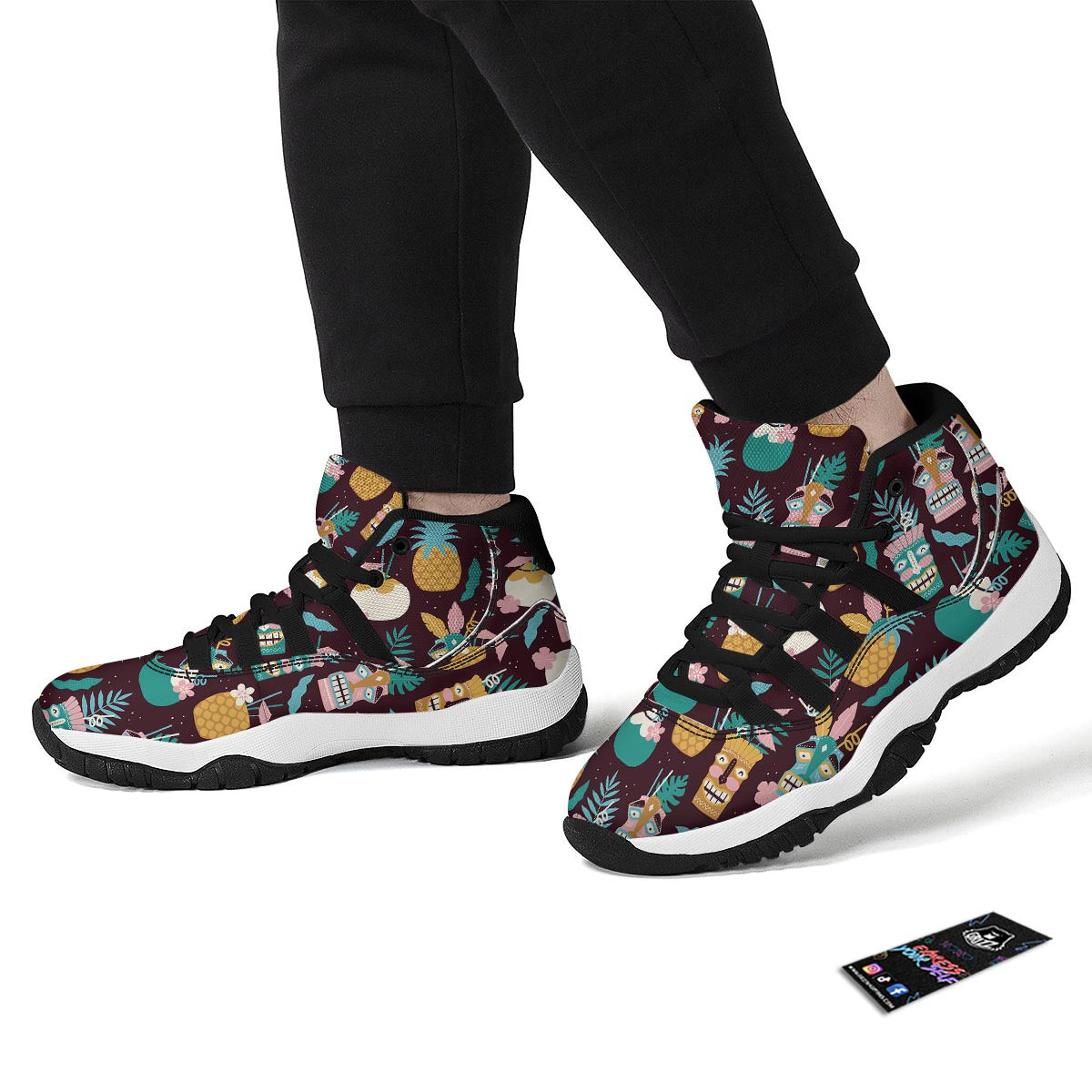 Luau Tiki Print Pattern Black Bball Shoes-grizzshop
