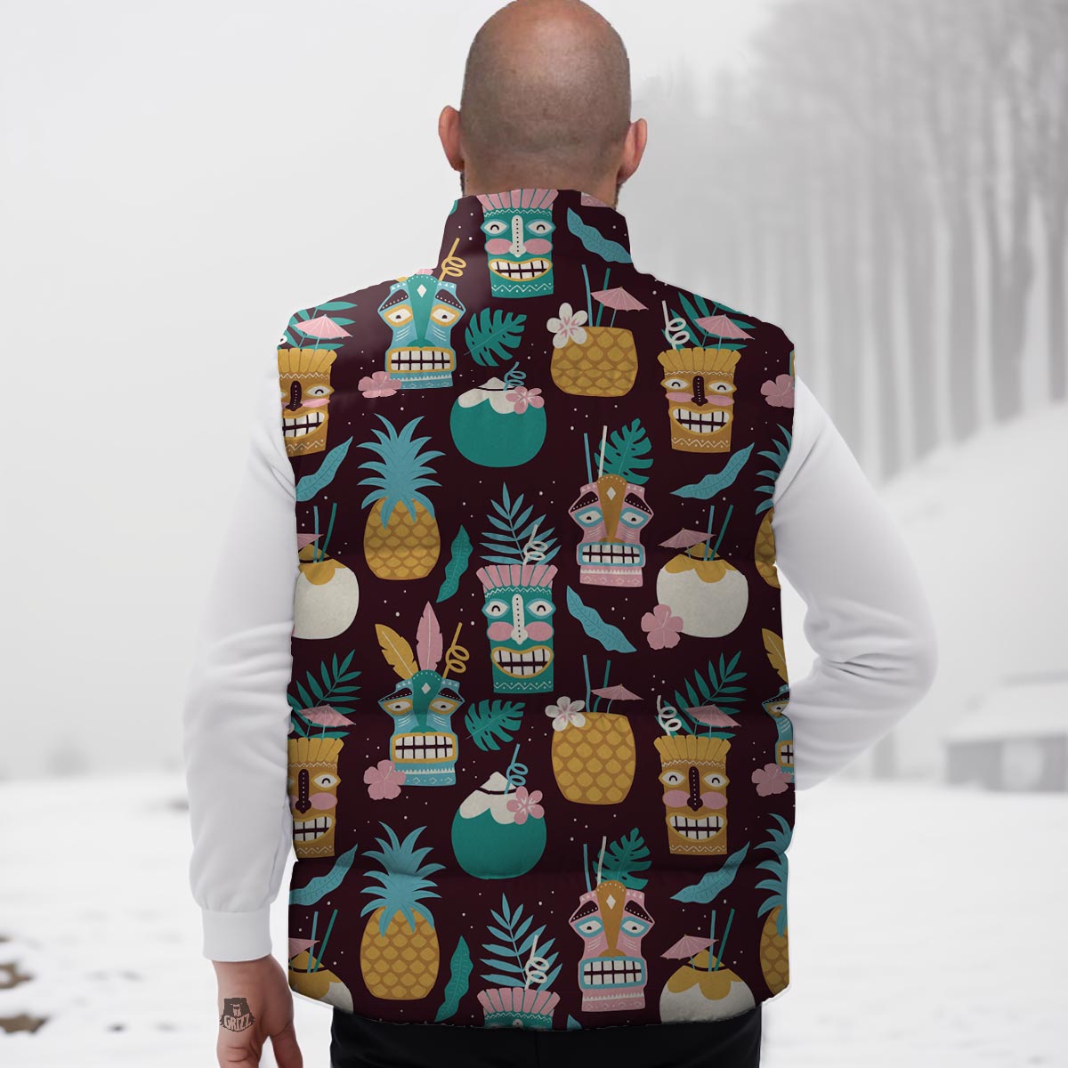 Luau Tiki Print Pattern Down Vest-grizzshop