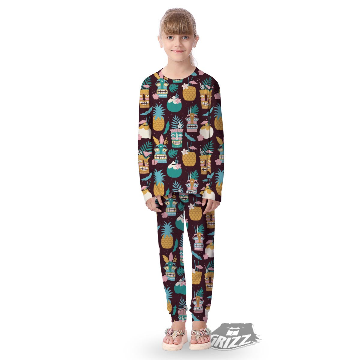 Luau Tiki Print Pattern Kid's Pajamas-grizzshop