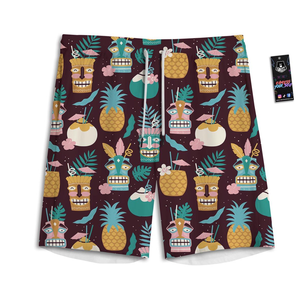 Luau Tiki Print Pattern Men's Athletic Shorts