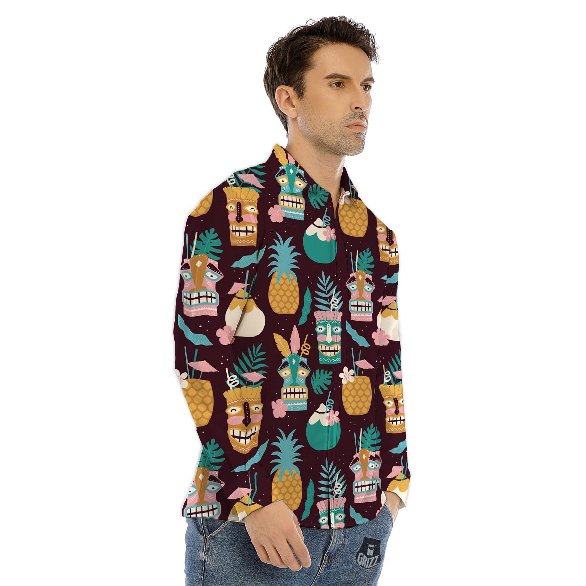 Luau Tiki Print Pattern Men's Dress Shirts-grizzshop