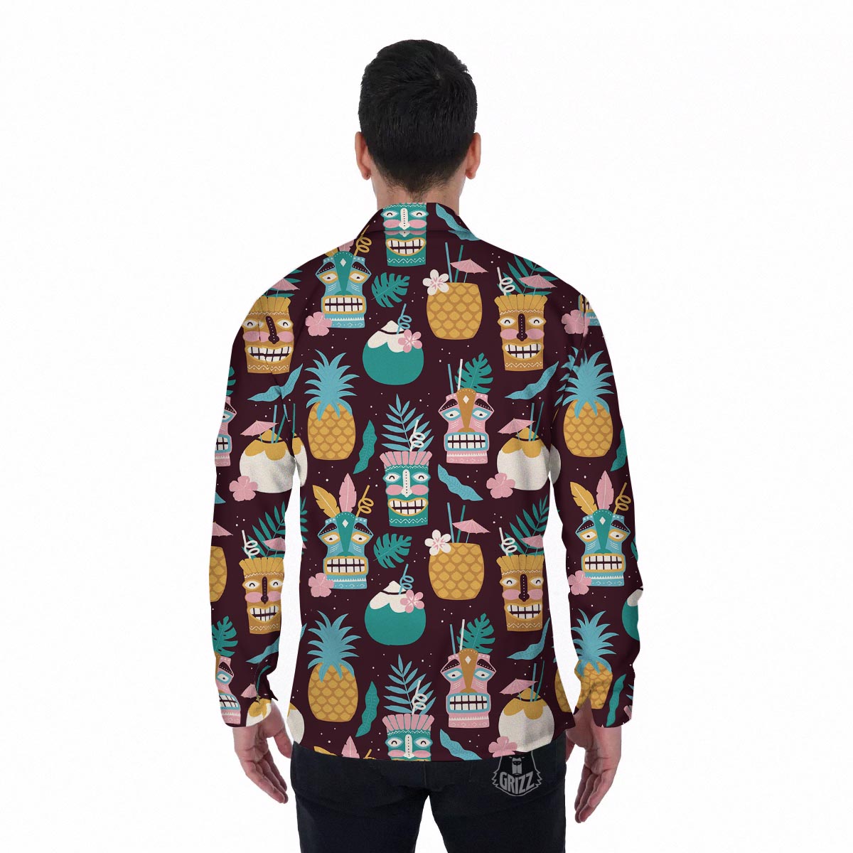 Luau Tiki Print Pattern Men's Long Sleeve Shirts-grizzshop