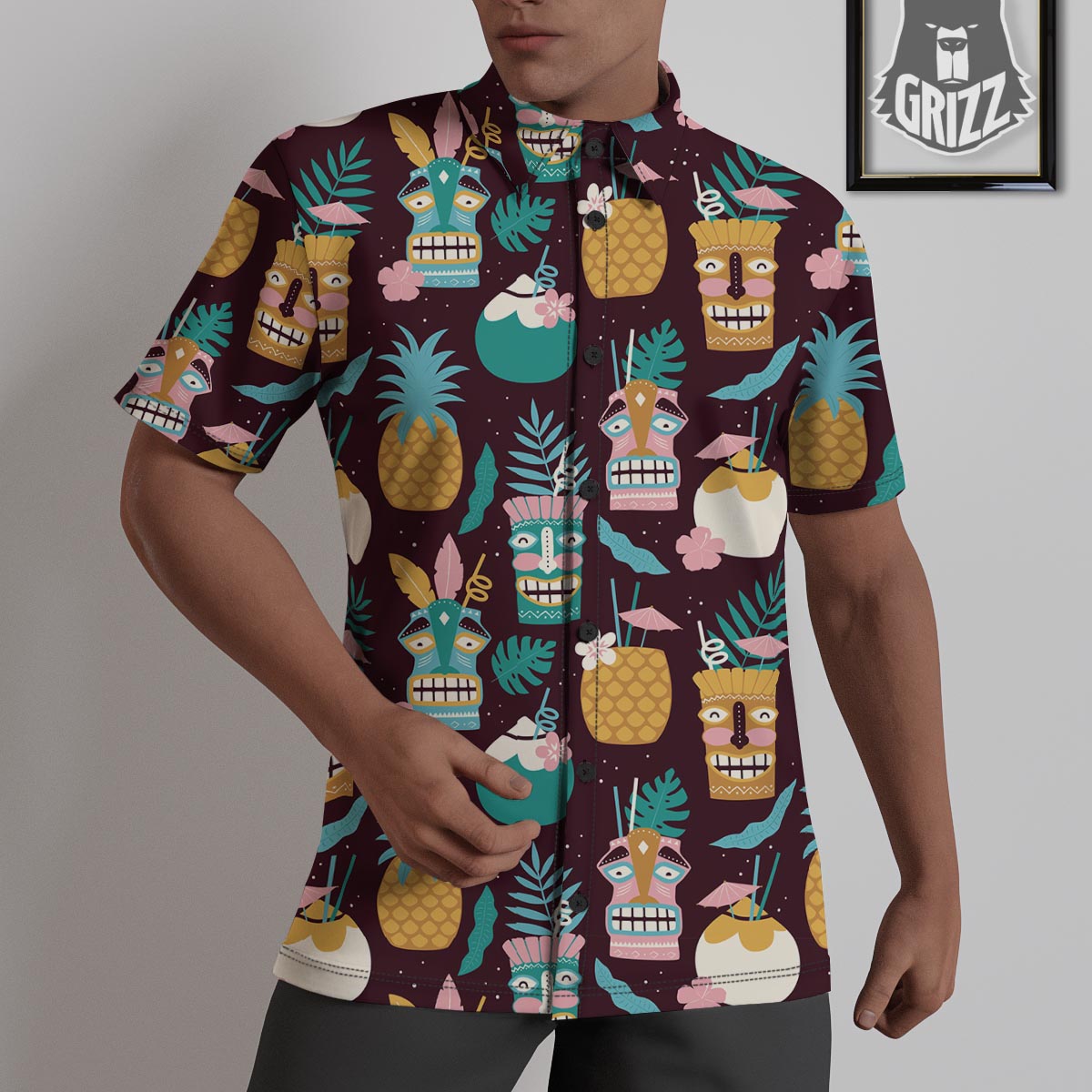 Luau Tiki Print Pattern Untucked Shirts-grizzshop